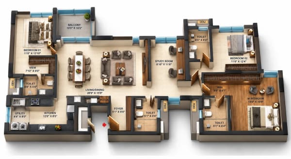 3.5 BHK Apartment floor plan — Infinium Altitude