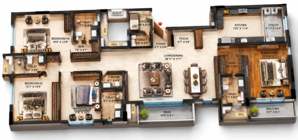 4 BHK Apartment – 3359 Sq.Ft. floor plan — Infinium Altitude