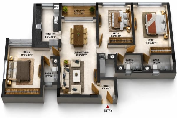 3 BHK Apartment – 1748 Sq.Ft. floor plan — Casagrand Ascentia