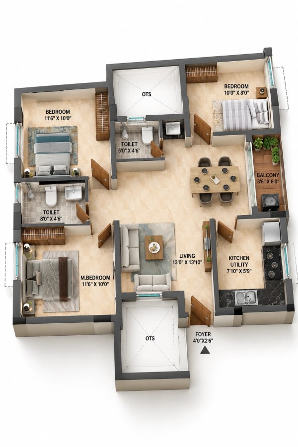 2.5 BHK Apartment floor plan — RAMS Apollo