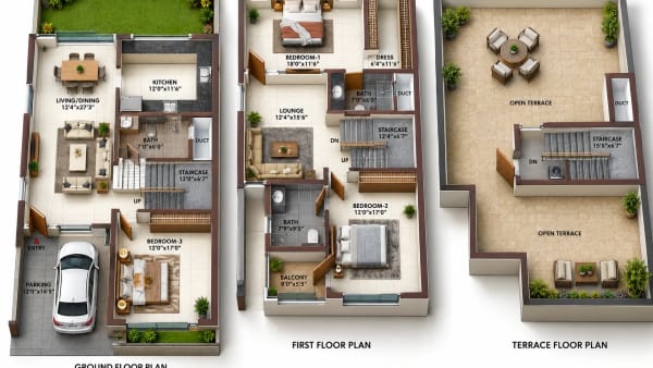 3 BHK Villa floor plan — Casagrand Orchards Phase II