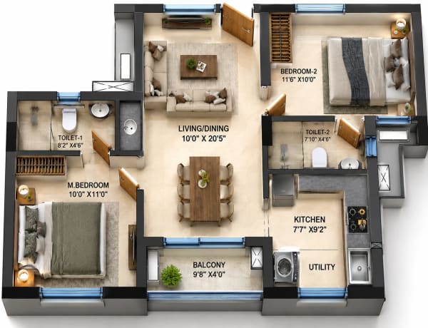 2 BHK Homes floor plan — DRA Richburg 