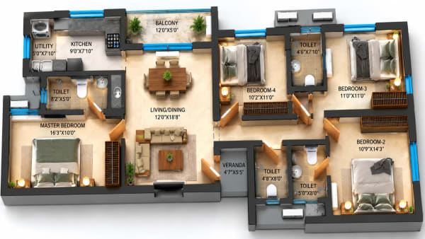 4 BHK Homes floor plan — DRA Richburg 