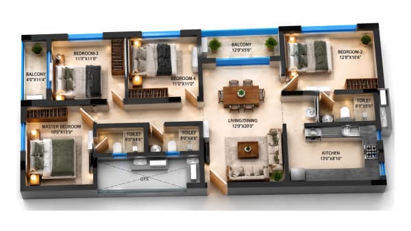4 BHK Homes floor plan — DRA Richburg 