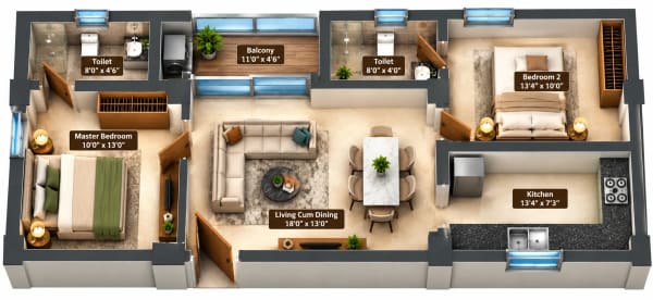 2 BHK Apartment floor plan — Aanirudh Annapoorna Kamakshi