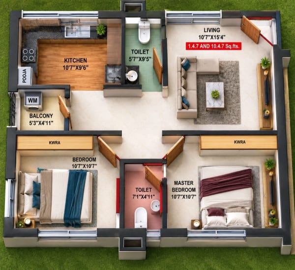 2 BHK Apartment floor plan — JCS Swathy Viswas Paradise