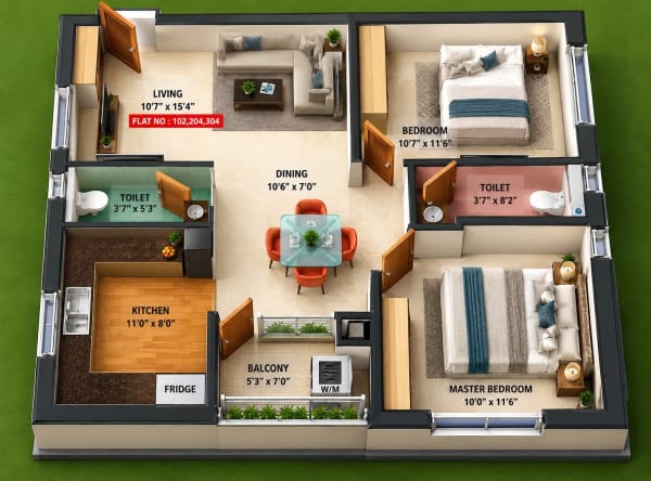 2 BHK Apartment floor plan — JCS Swathy Viswas Paradise