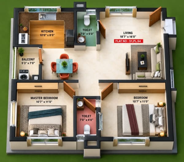 2 BHK Apartment floor plan — JCS Swathy Viswas Paradise