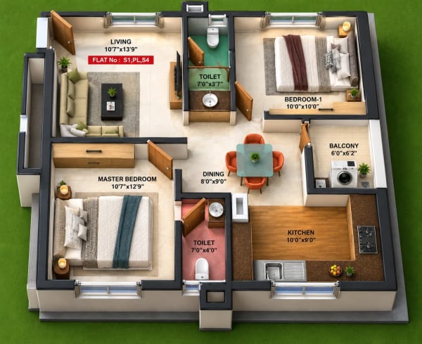 2 BHK Apartment floor plan — JCS Swathy Viswas Paradise