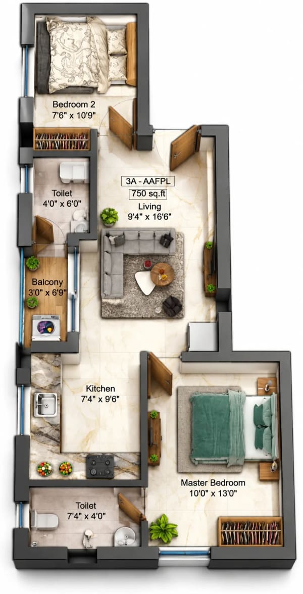 2 BHK Apartment  floor plan — Aanirudh Sri Vignesh