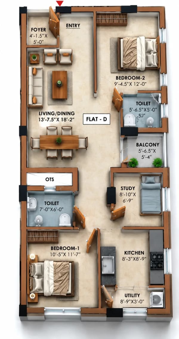 2.5 BHK Apartment floor plan — Aanirudh Narmada