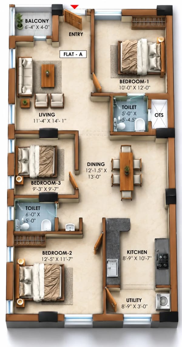 3 BHK Apartment floor plan — Aanirudh Narmada