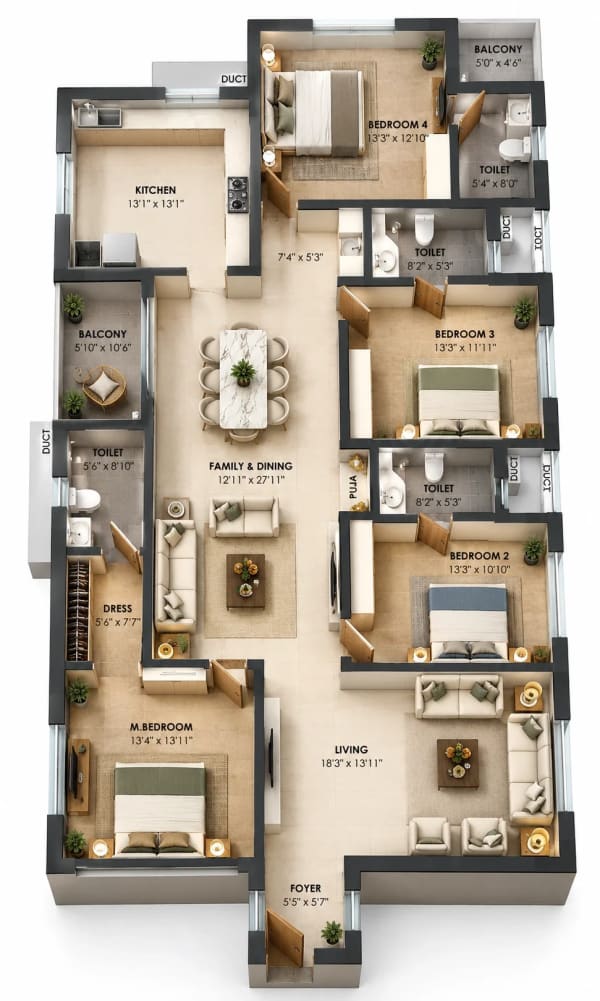 4 BHK Apartment floor plan — Iyra The New Town