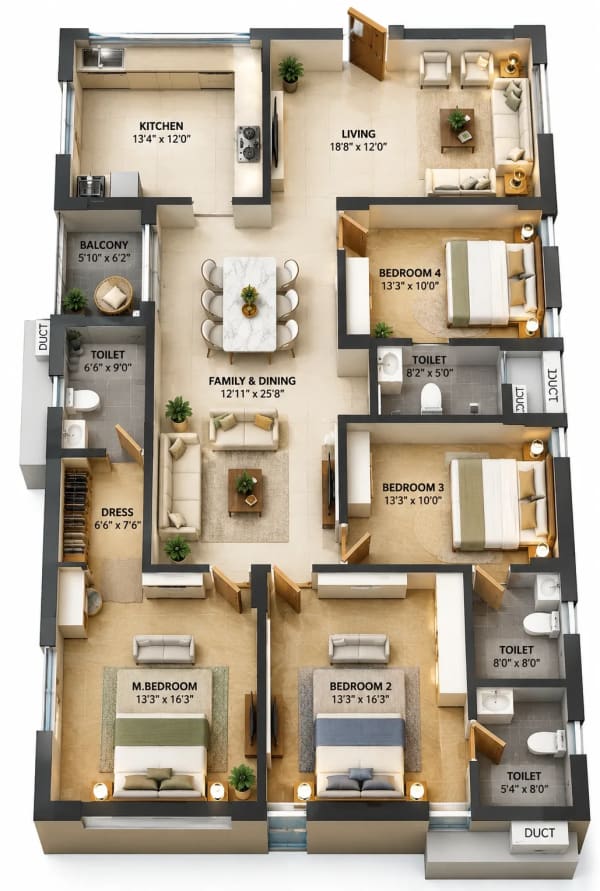 3 BHK Apartment floor plan — Iyra The New Town