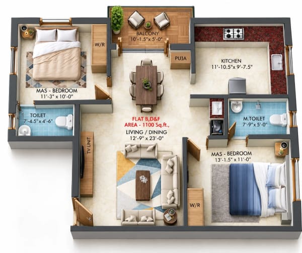 2 BHK Apartment floor plan — KCee Saurabhyam