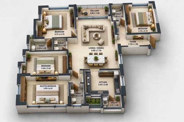 4 BHK Apartment floor plan — Voora Agastya Heights