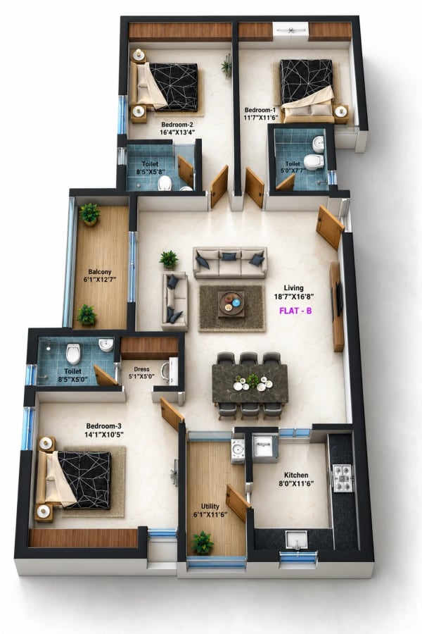 3 BHK Apartment floor plan — Avinya Spectra
