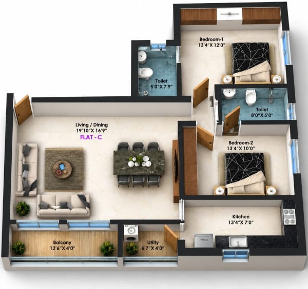 2 BHK Apartment floor plan — Avinya Spectra