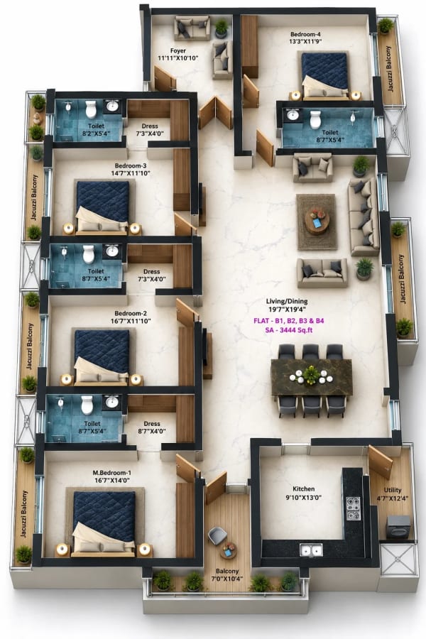 4 BHK Apartment floor plan — Avinya Alpha