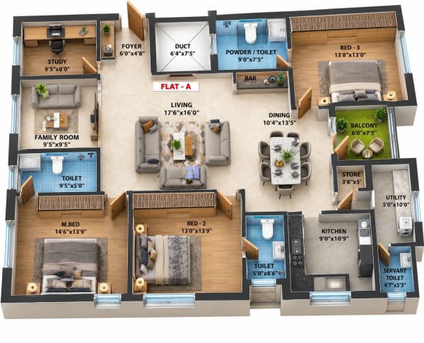 3 BHK Apartment floor plan — Swathi Tara
