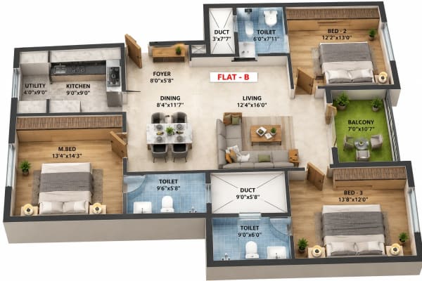 3 BHK Apartment floor plan — Swathi Tara