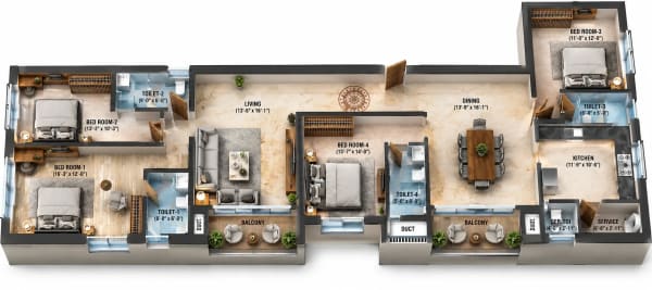 4 BHK Apartment floor plan — ARC Alcazar