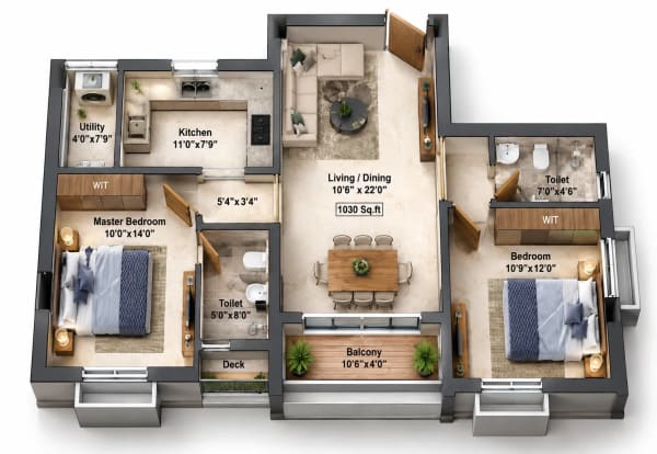 2 BHK Apartment floor plan — Indu Coral
