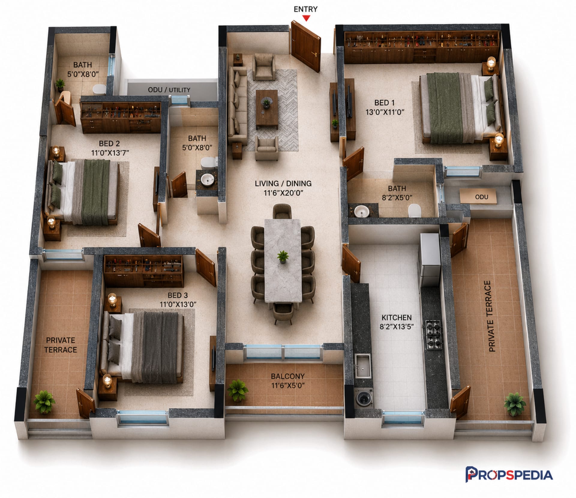 3 BHK Apartment Floor Plan – Casagrand HolaChennai