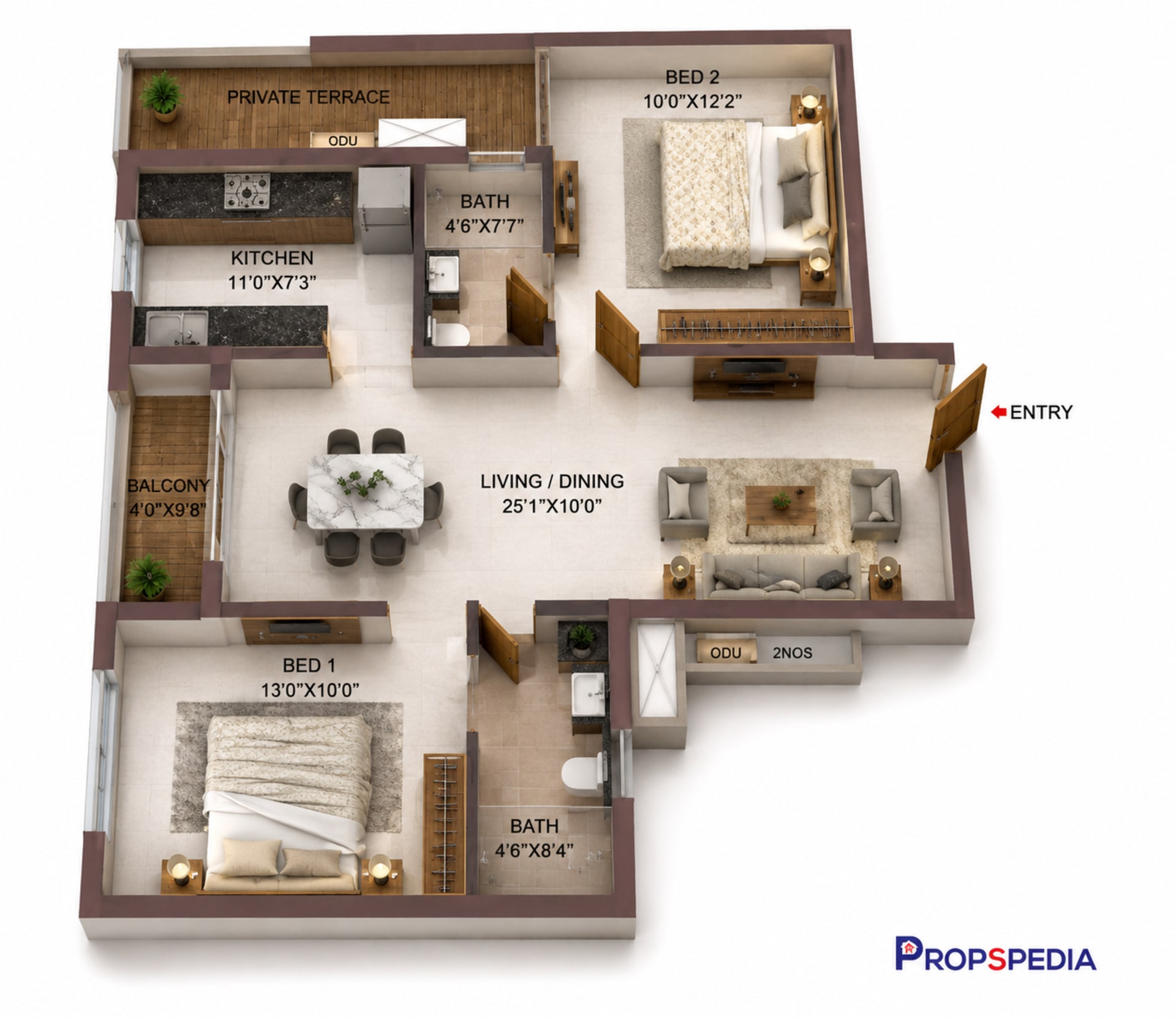 2 BHK Apartment Floor Plan – Casagrand Suncity