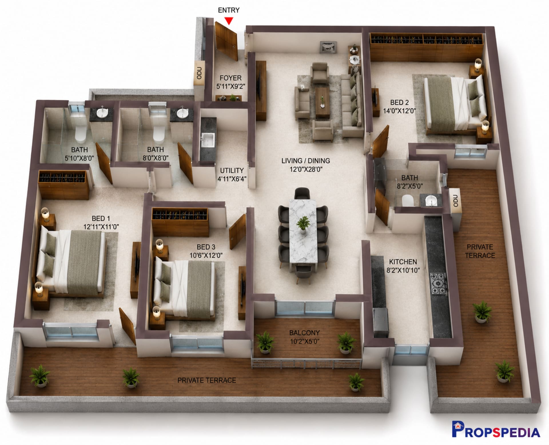 3 BHK Apartment Floor Plan – Casagrand Suncity