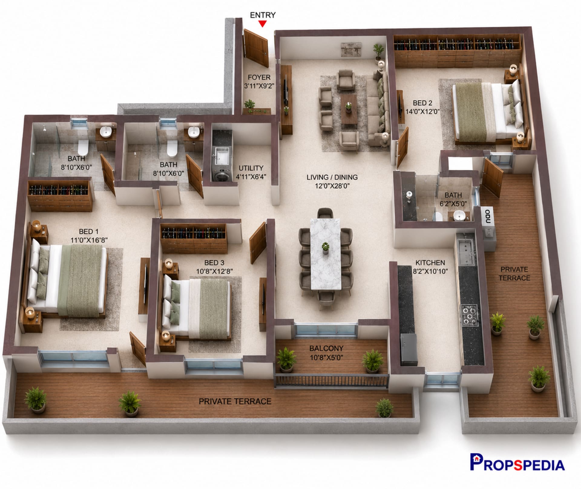 3 BHK Apartment Floor Plan – Casagrand Suncity