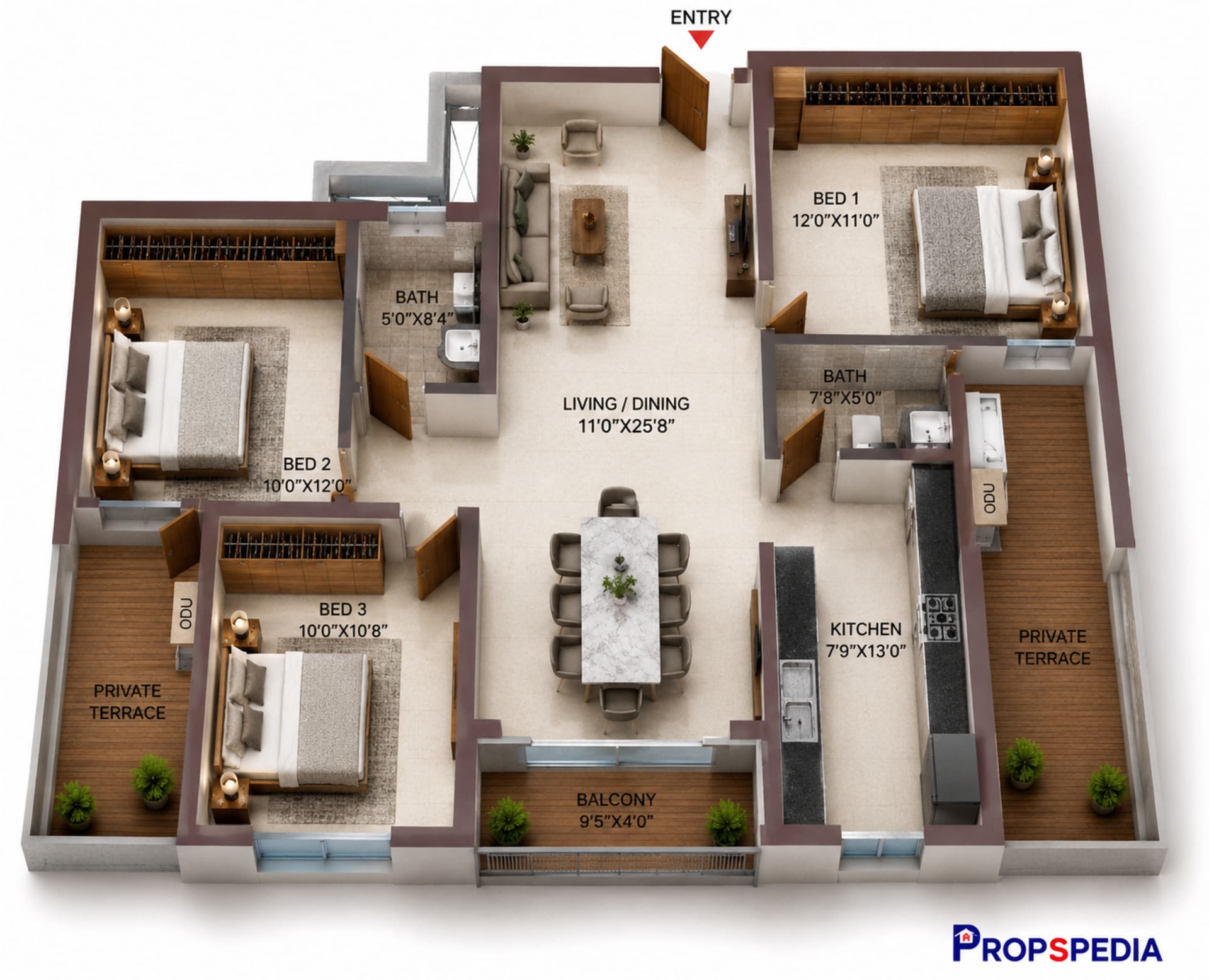 3 BHK Apartment Floor Plan – Casagrand Suncity