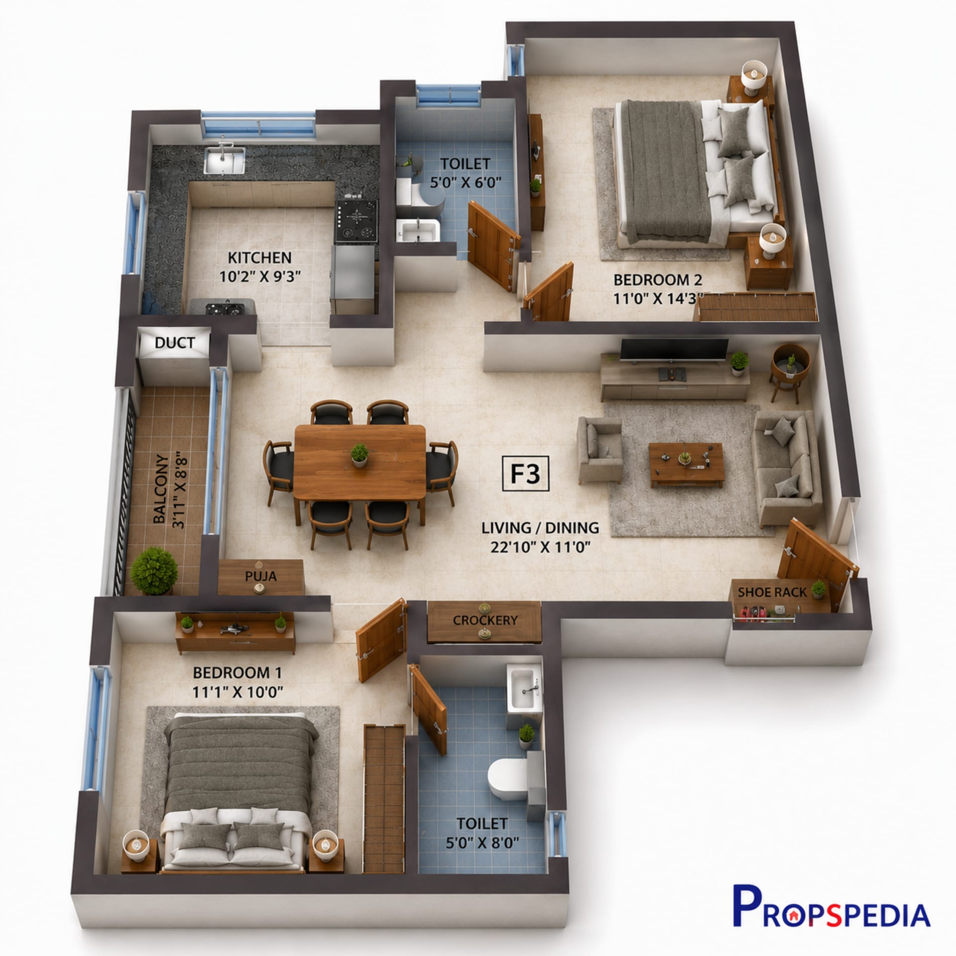 2 BHK Apartment Floor Plan – Navins Mayura Gardens