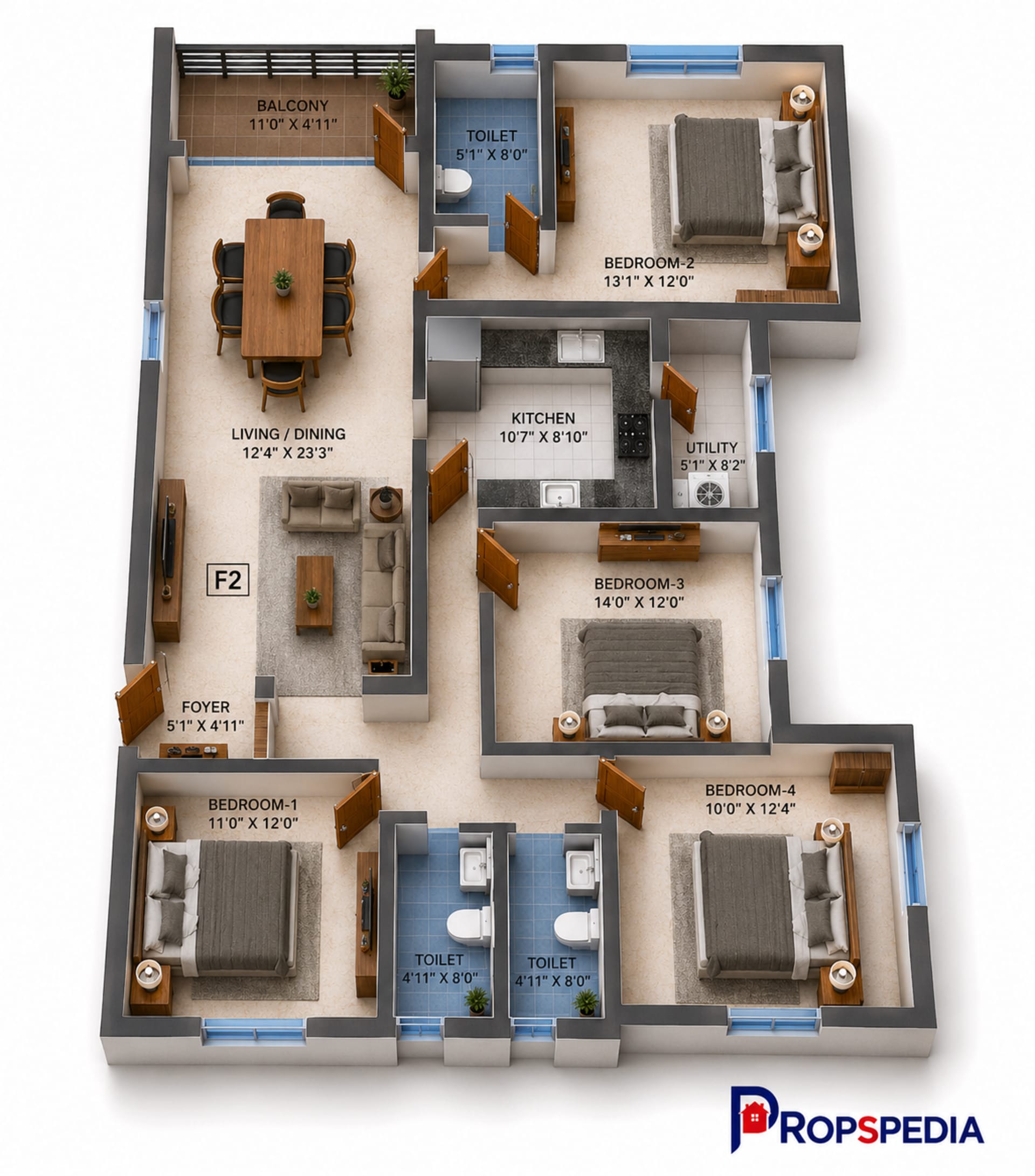 4 BHK Apartment Floor Plan – Navins Mayura Gardens