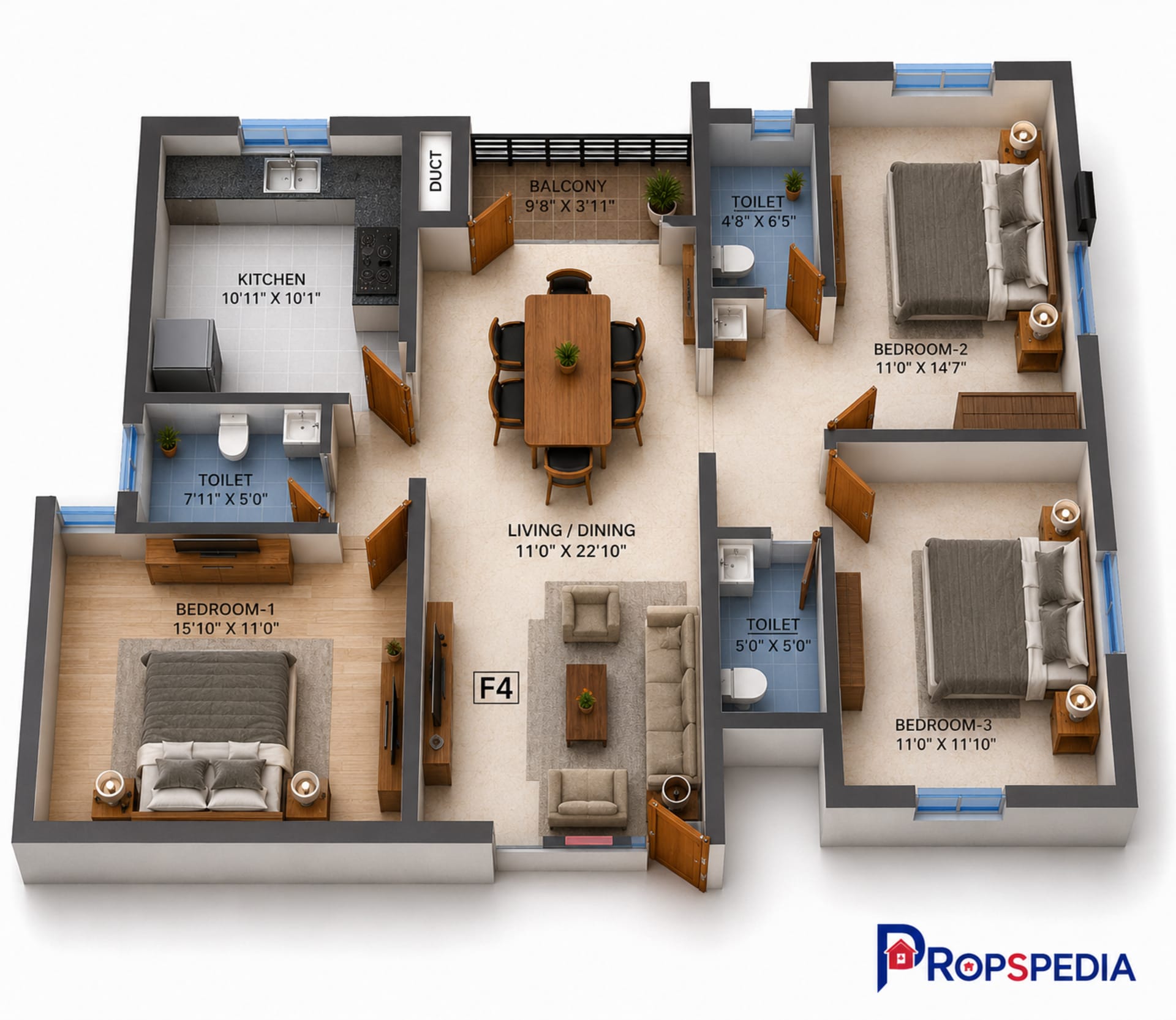 3 BHK Apartment Floor Plan – Navins Mayura Gardens