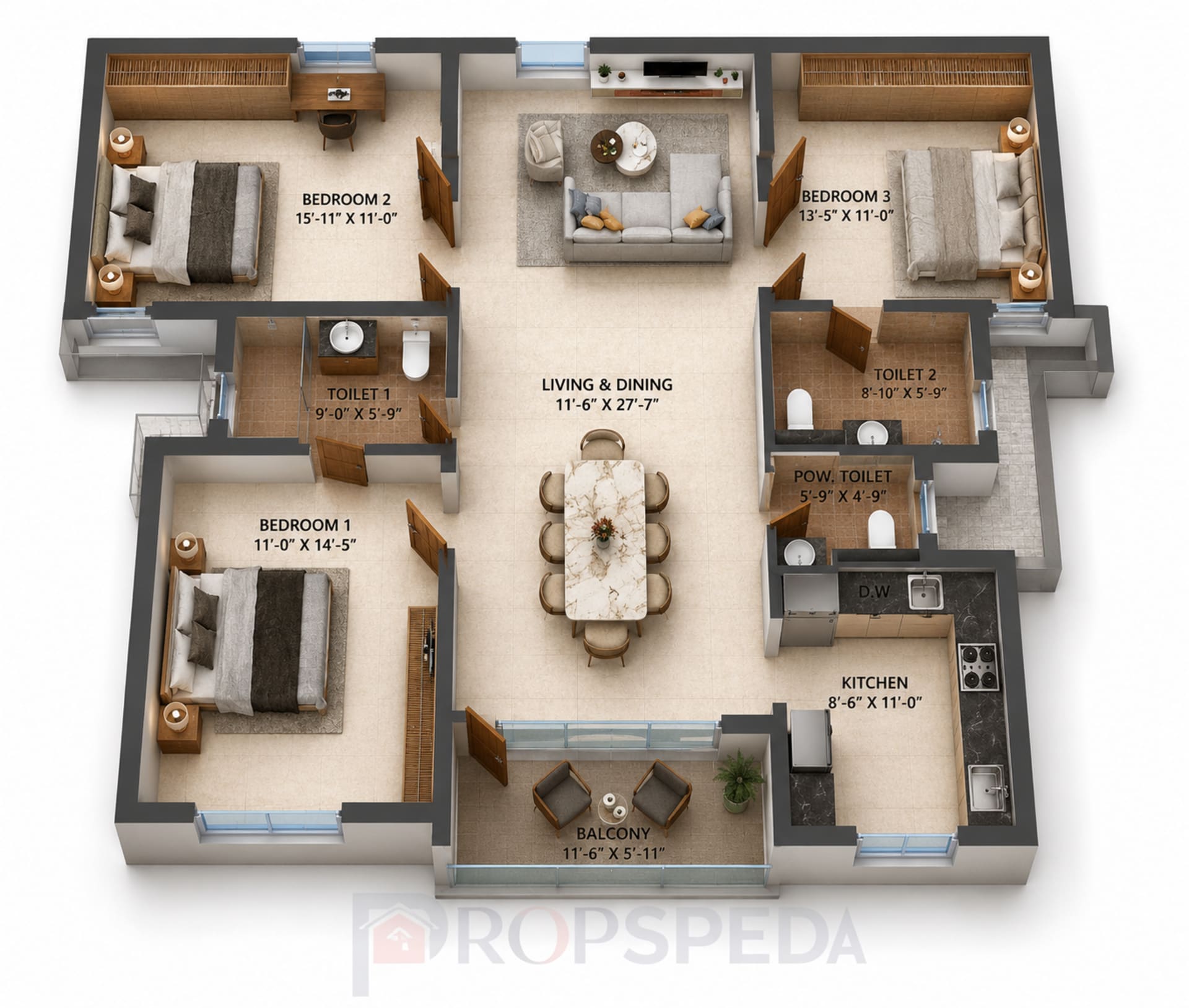 3 BHK Apartment Floor Plan – Radiance Eternity