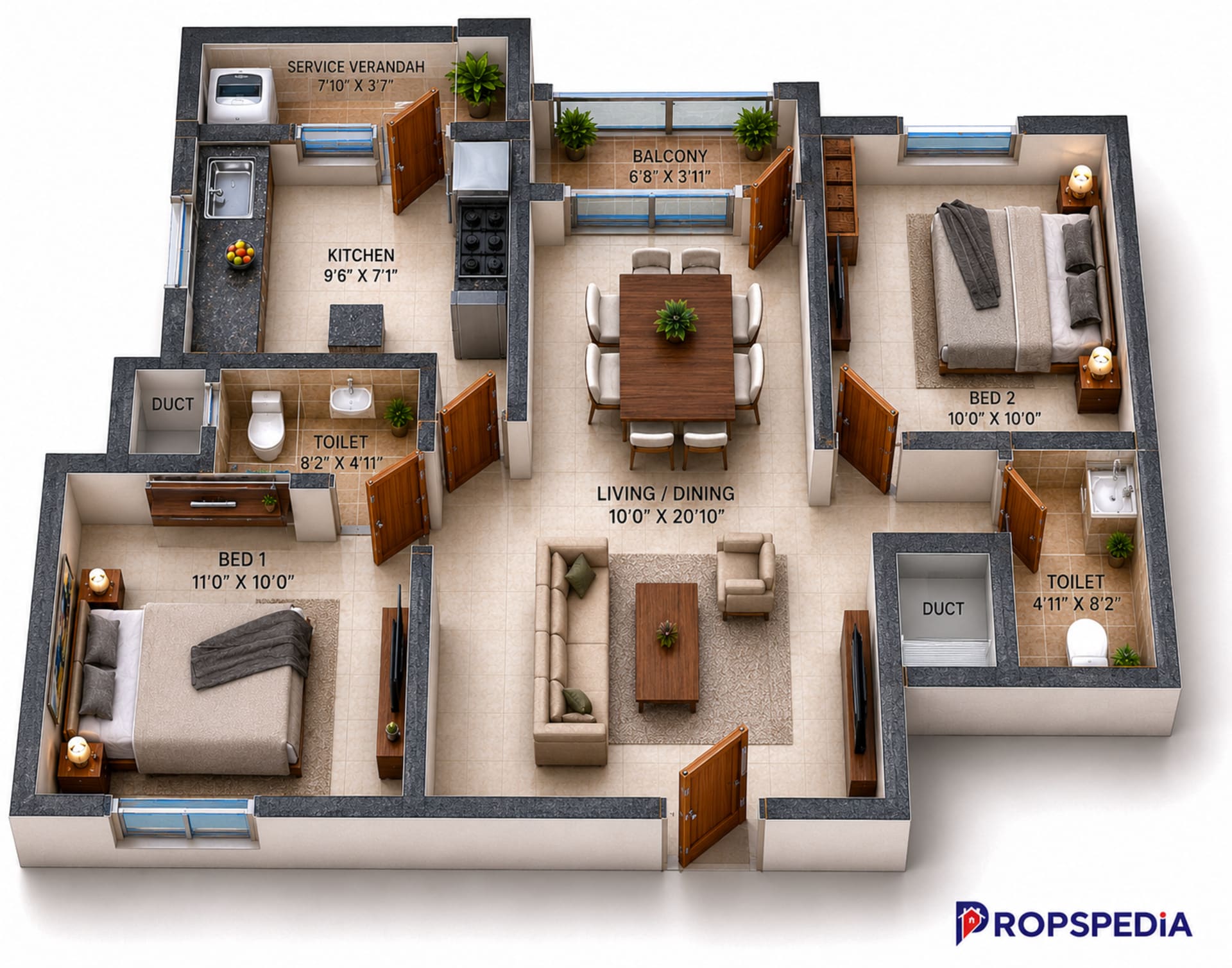 2 BHK Apartment Floor Plan – VGN Wincrest Towers