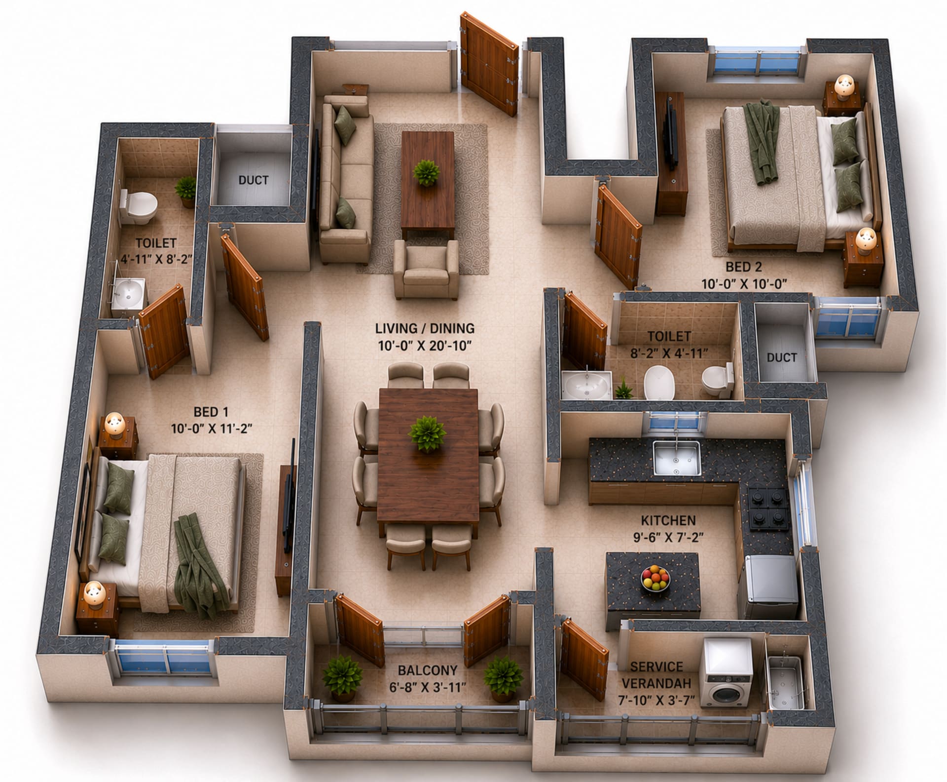 2 BHK Apartment Floor Plan – VGN Wincrest Towers