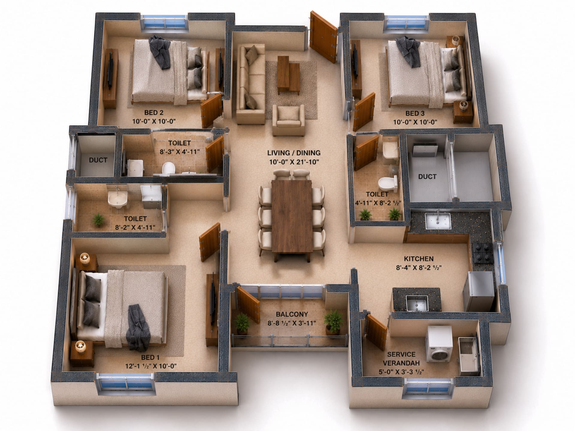 3 BHK Apartment Floor Plan – VGN Wincrest Towers