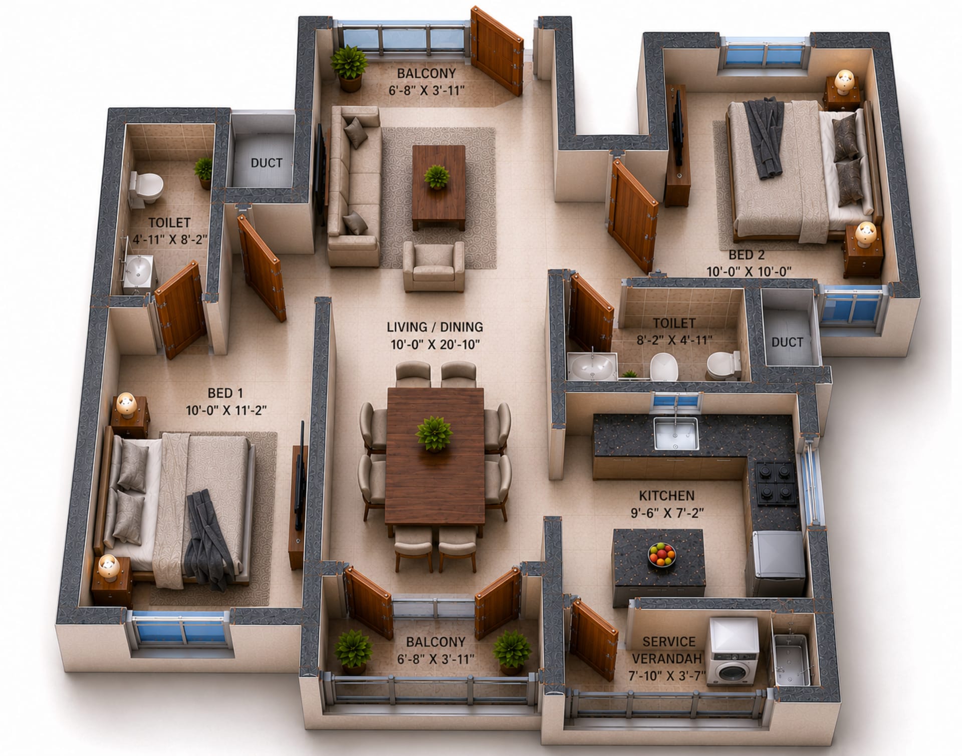 2 BHK Apartment Floor Plan – VGN Wincrest Towers