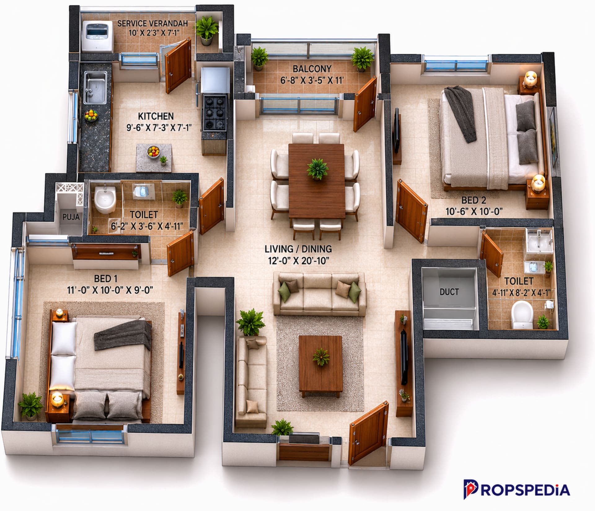 2 BHK Apartment Floor Plan – VGN Wincrest Towers