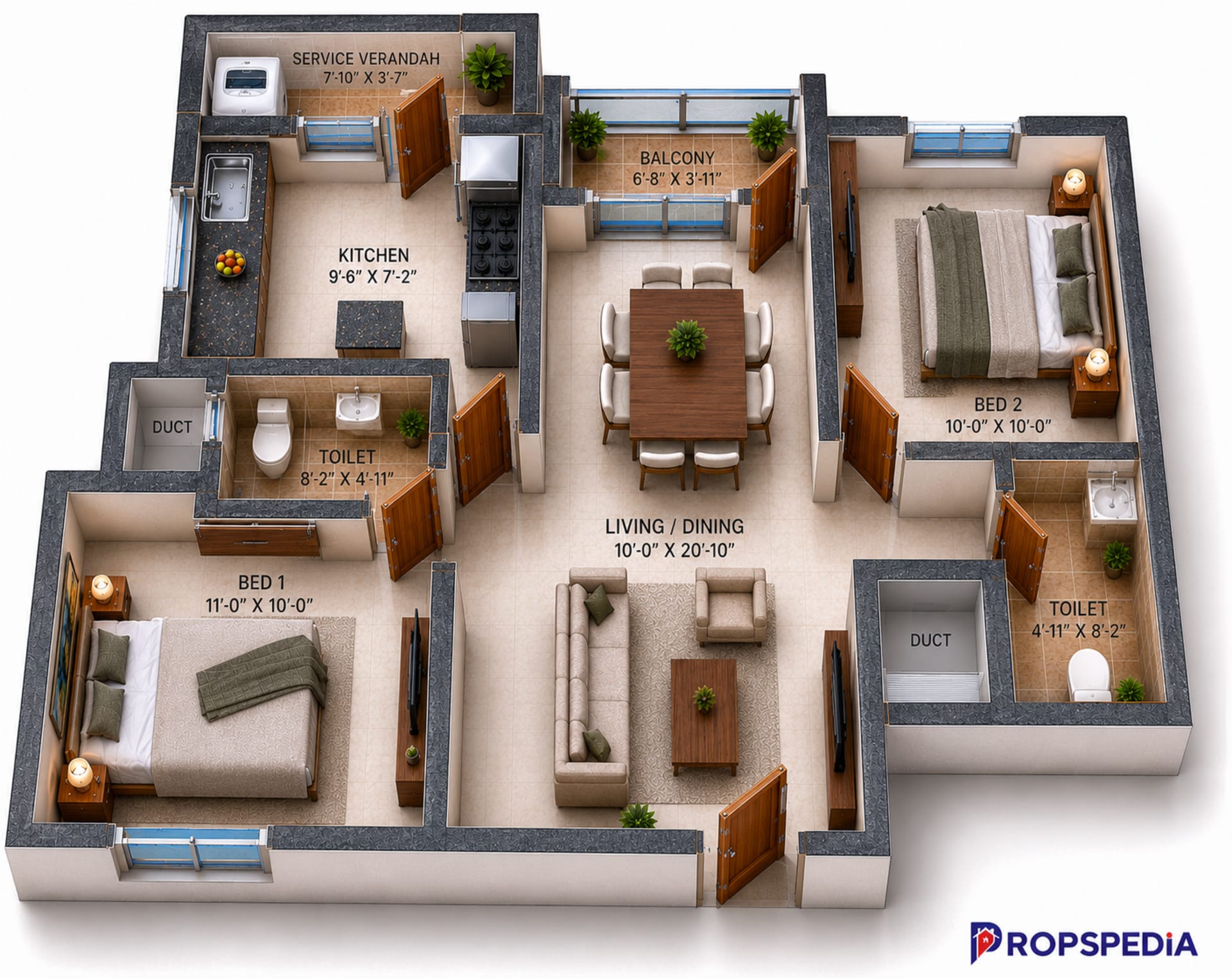 2 BHK Apartment Floor Plan – VGN Wincrest Towers