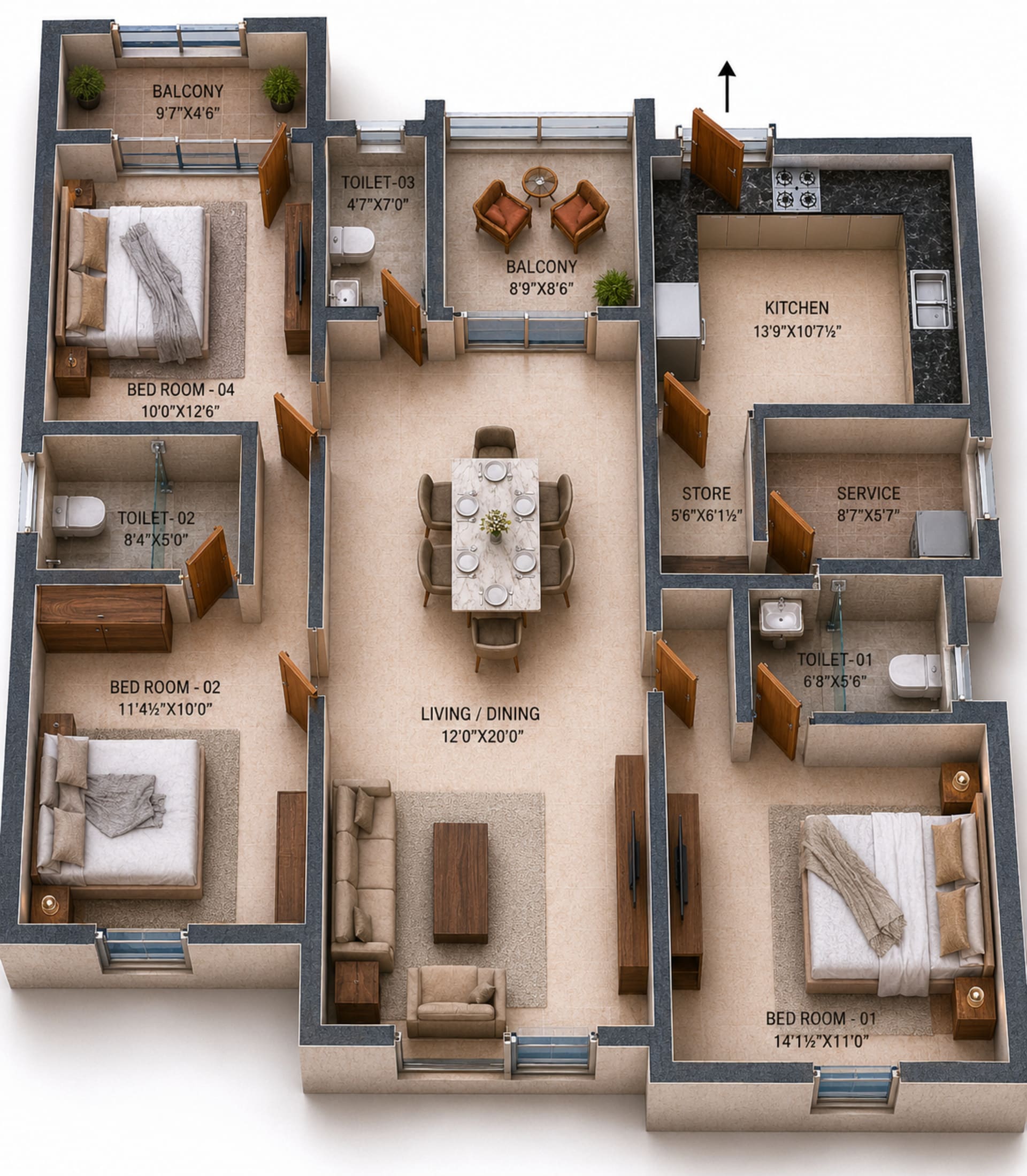 4 BHK Apartment Floor Plan – RWD Waterfront