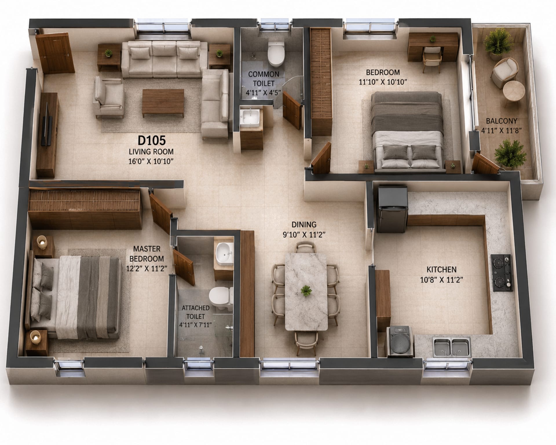2 BHK Apartment Floor Plan – NCC Urban Ivy Tower