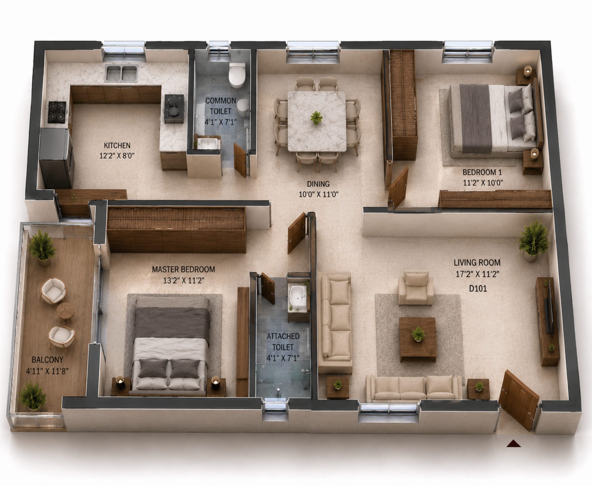 2 BHK Apartment Floor Plan – NCC Urban Ivy Tower