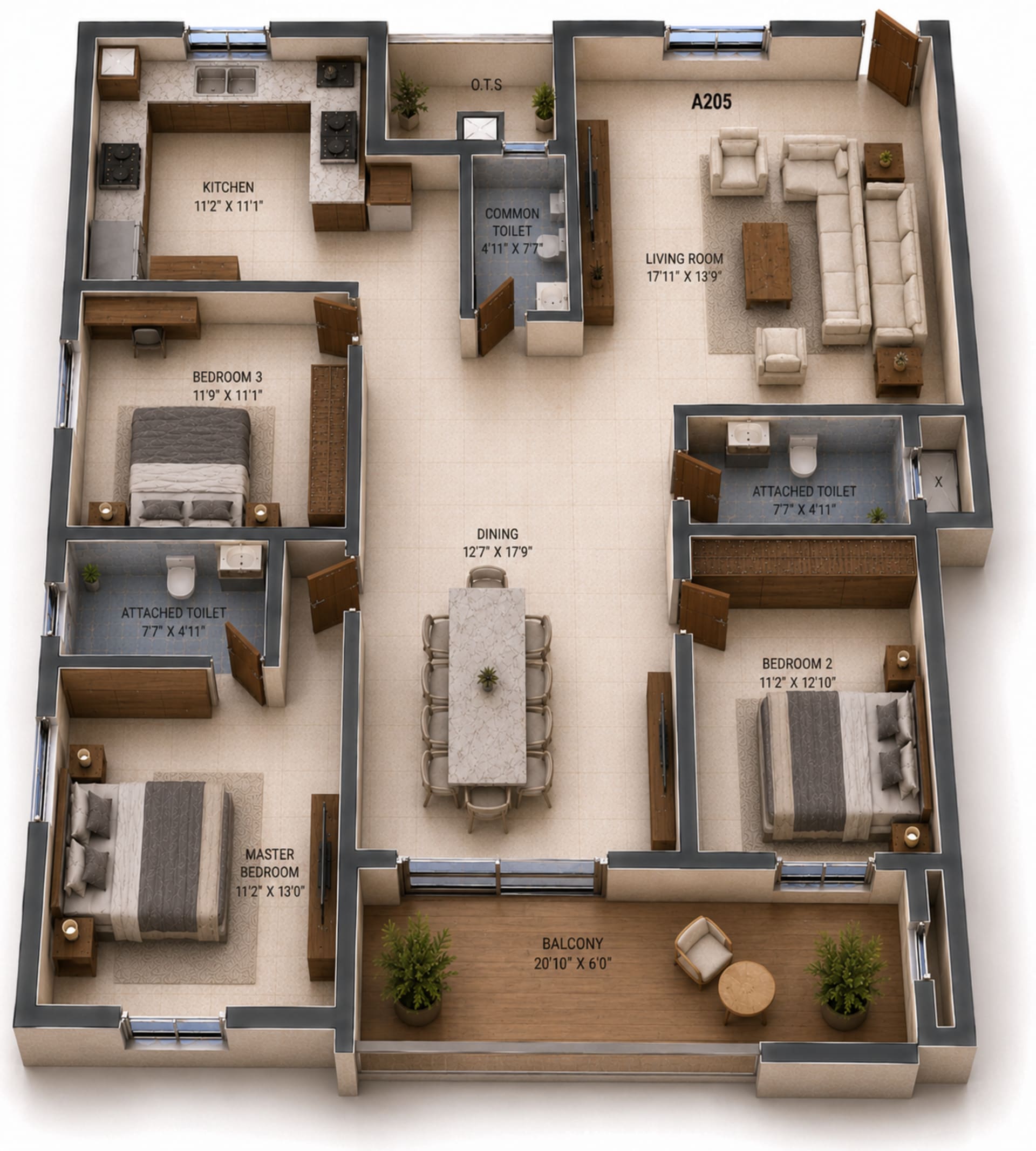 3 BHK Apartment Floor Plan – NCC Urban Ivy Tower