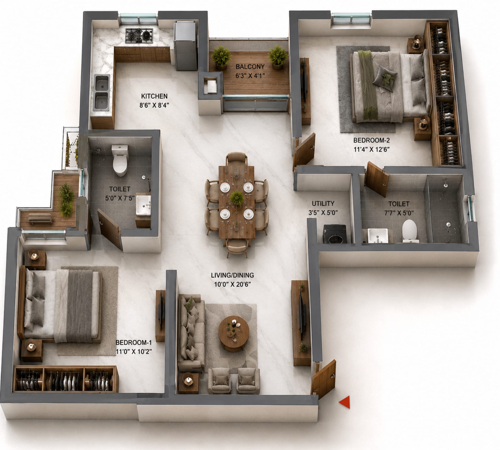 2 BHK Apartment Floor Plan – TVS Emerald Verde Vista