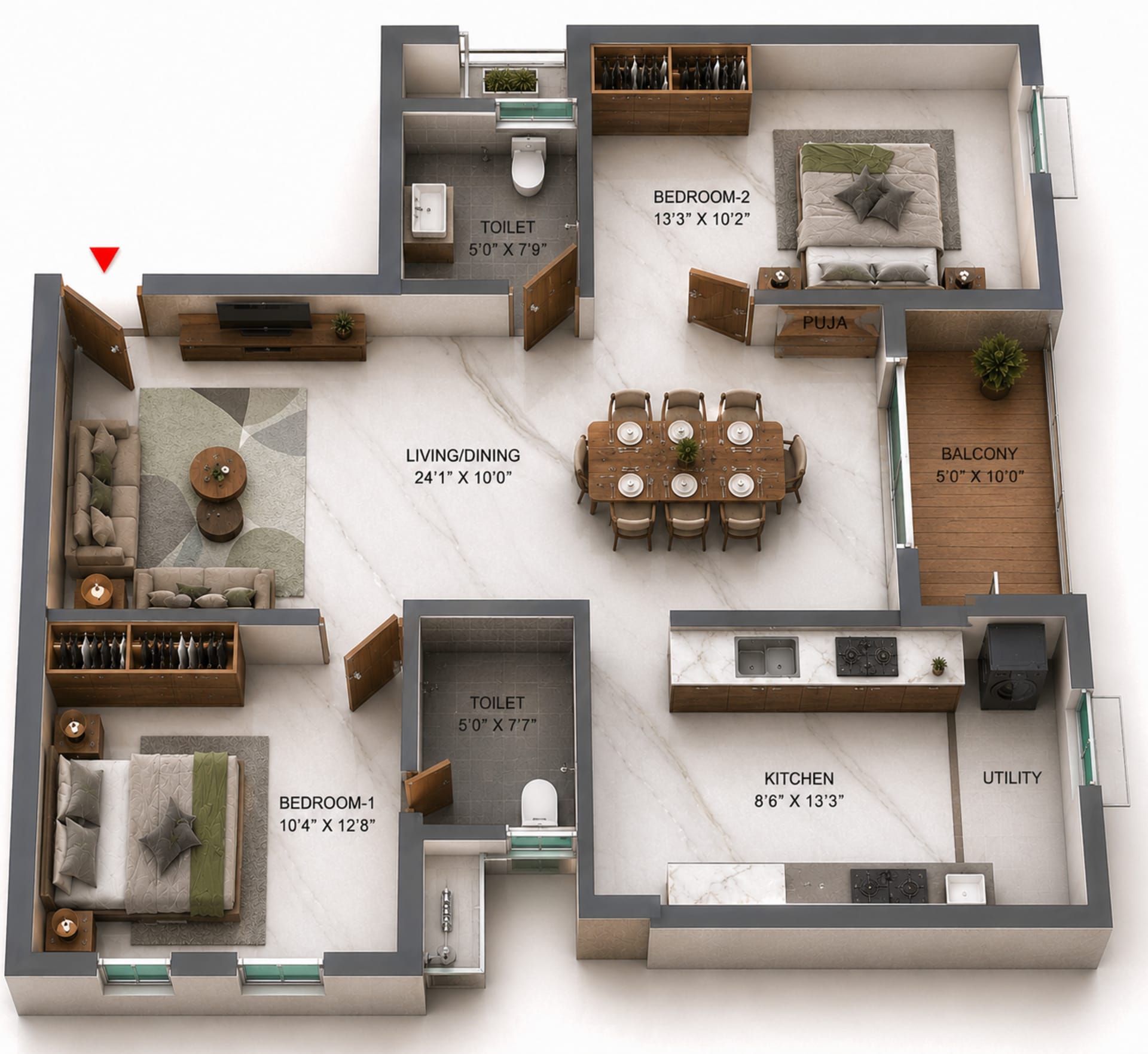 2 BHK Apartment Floor Plan – TVS Emerald Verde Vista