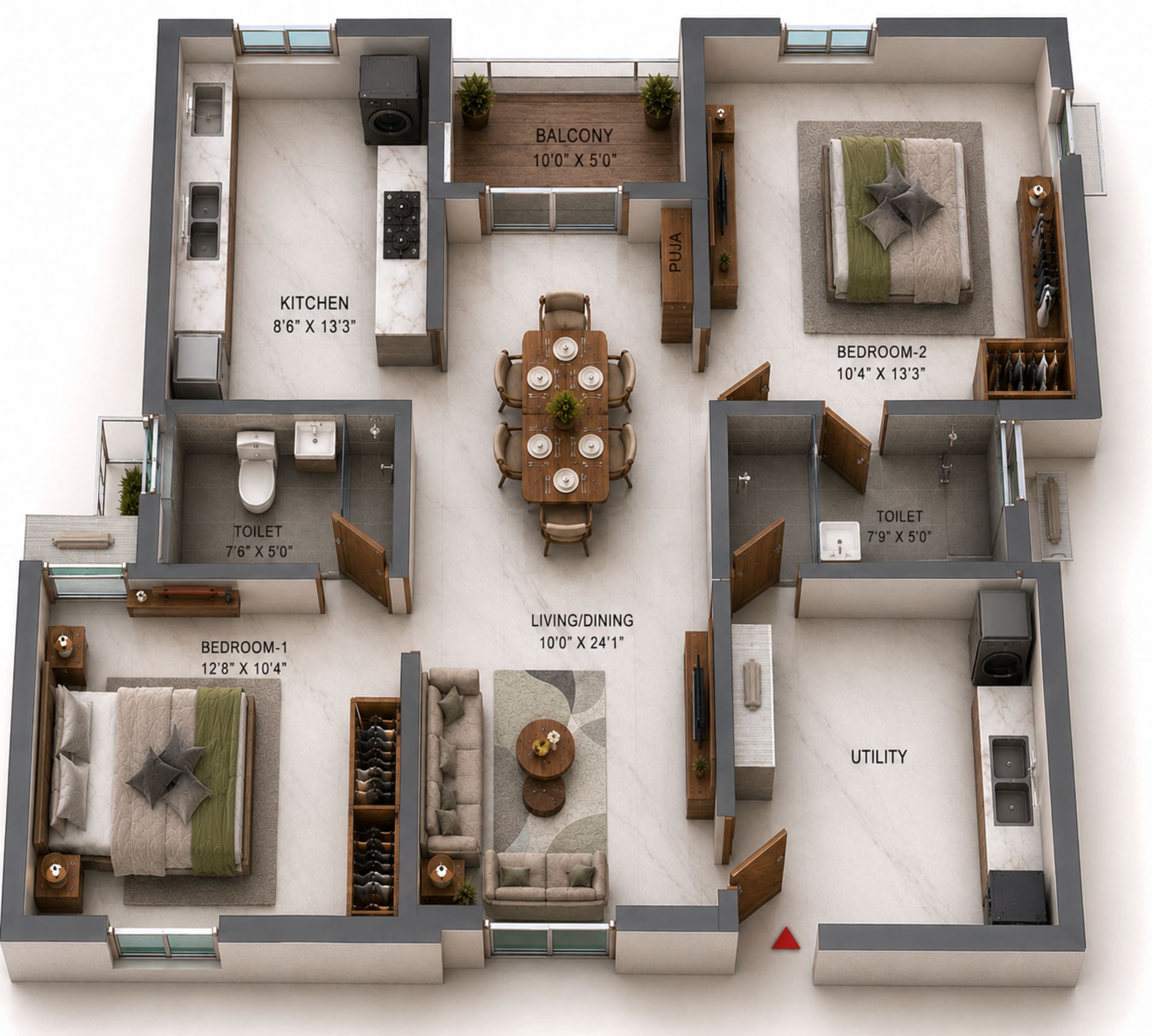 2 BHK Apartment Floor Plan – TVS Emerald Verde Vista