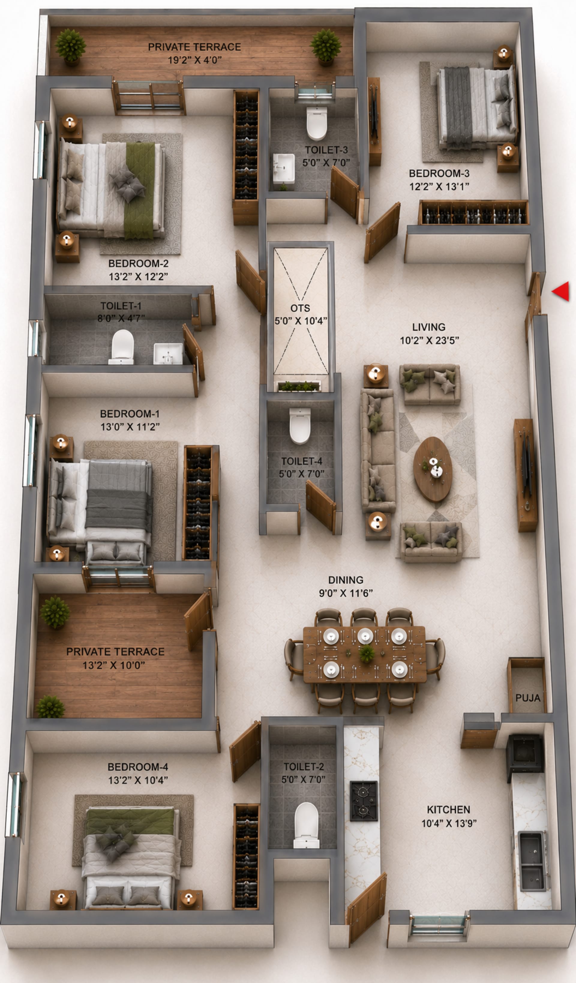 4 BHK Apartment Floor Plan – TVS Emerald Verde Vista